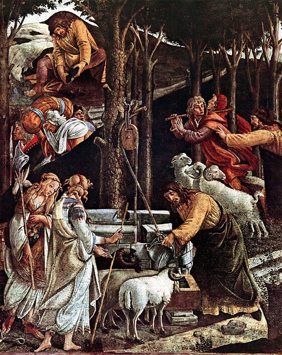 Sandro Botticelli: Le figlie di Jetro, particolare dei fatti della vita di Mosè. Cappella Sistina.