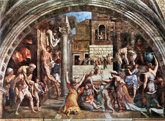 Raffaello e allievi: Incendio di Borgo. Vaticano, Stanze di Raffaello.