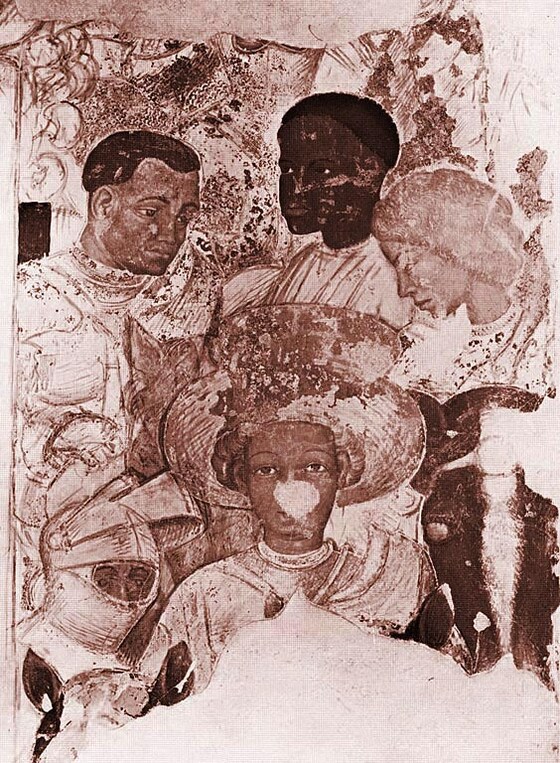 Gruppo di cavalieri, particolare dell'affresco.