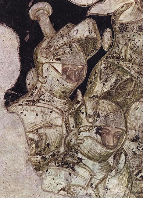 Ciclo cavalleresco arturiano: guerrieri, particolare dell'affresco.