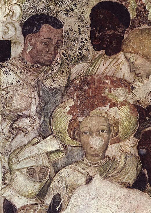 Ciclo cavalleresco arturiano: guerrieri, particolare dell'affresco.